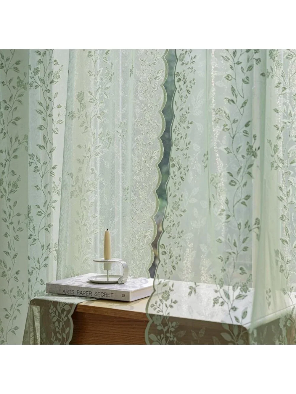 Sage Green Floral Lace Curtains, 84